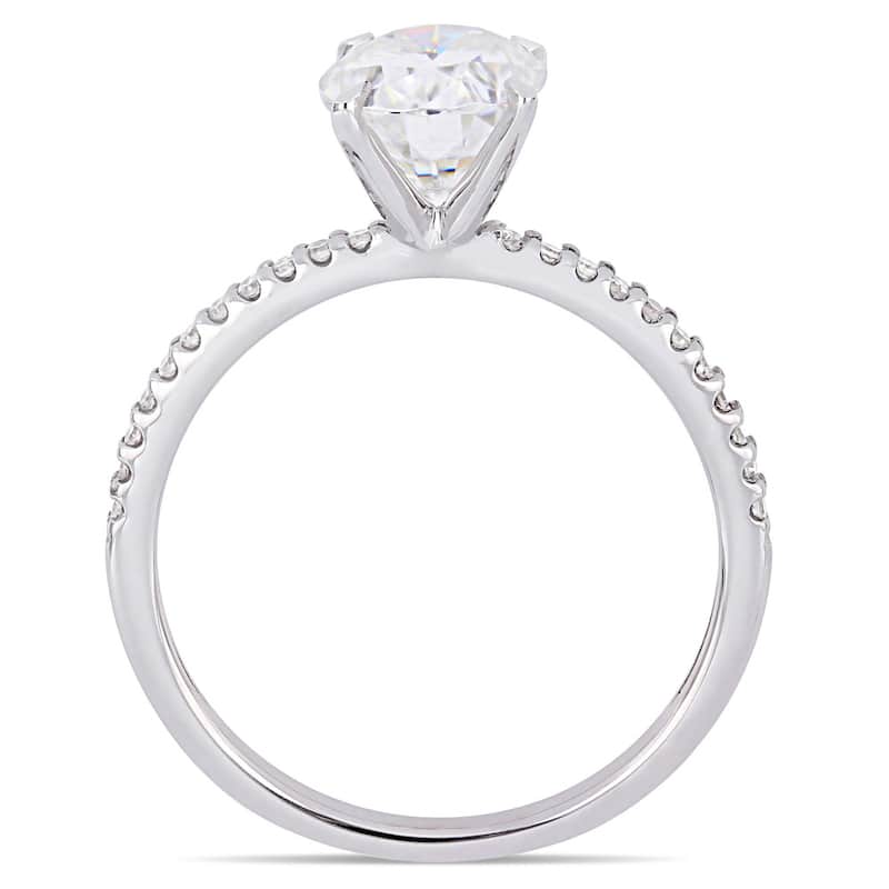 Miadora 2ct DEW Oval-cut Moissanite and 1/10ct TDW Diamond Engagement Ring in 14k White Gold