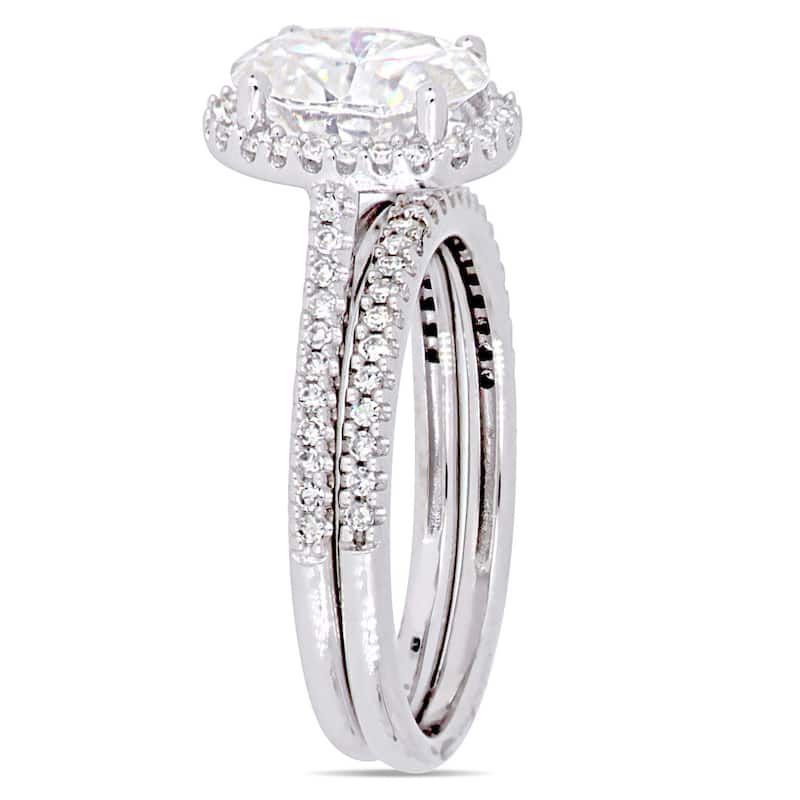Oval 2ct TGW Moissanite and 1/3ct TDW Diamond Bridal Set in 14k White Gold by Miadora