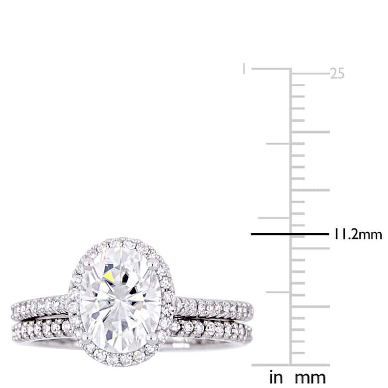 Oval 2ct TGW Moissanite and 1/3ct TDW Diamond Bridal Set in 14k White Gold by Miadora