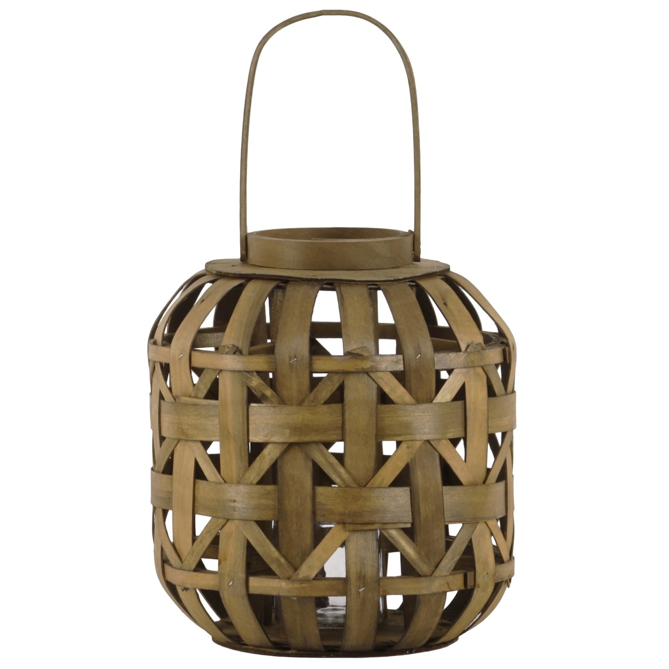 Urban Trends Wood Cylinder Lantern with Handle Brown