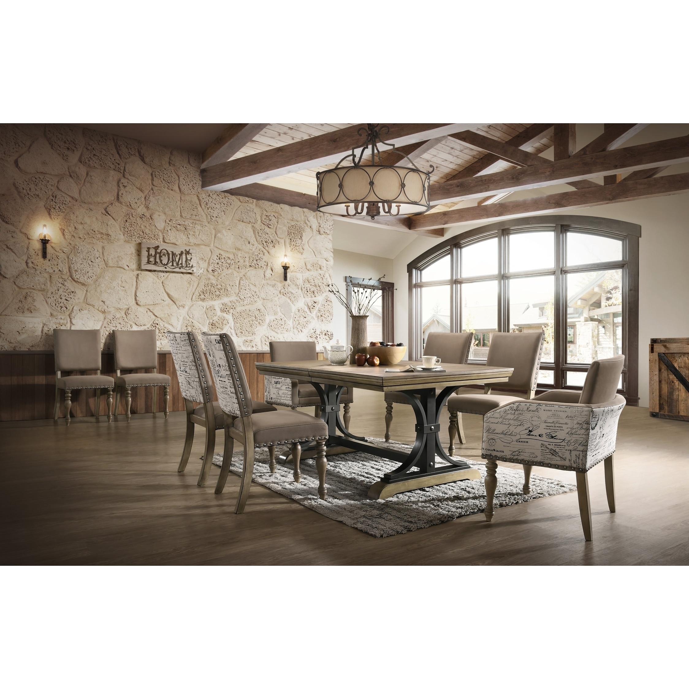 Roundhill Furniture Birmingham 9 Piece Butterfly Leaf Dining Table Set