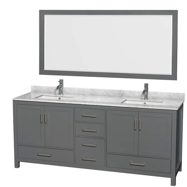 Sheffield 80inch Dark Gray Double Vanity, Square Sinks,70inch Mirror
