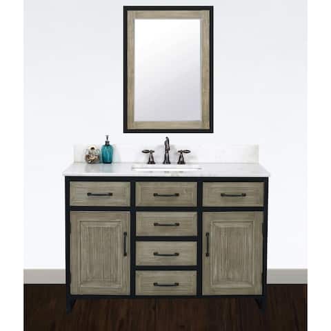48"Rustic Solid Fir Single Sink Iron Frame Vanity in Driftwood Finish with Marble Top-No Faucet