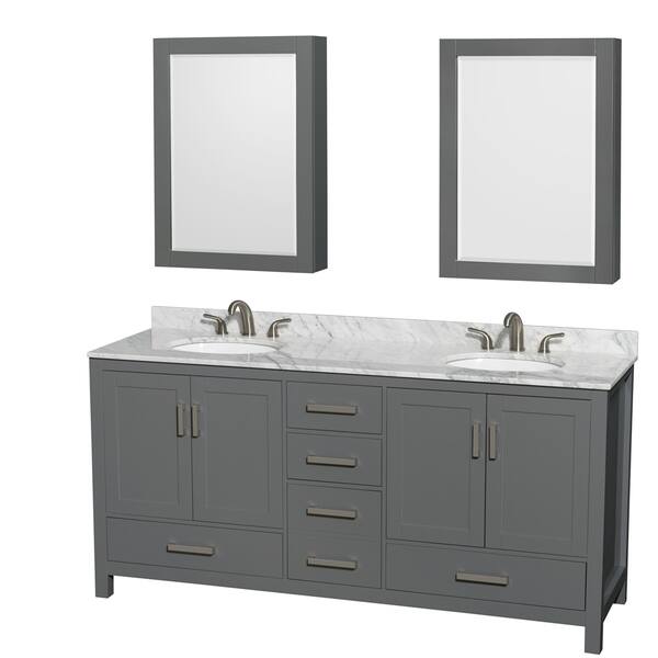 Shop Sheffield 72 Inch Dark Gray Double Vanity Oval Sinks Medicine