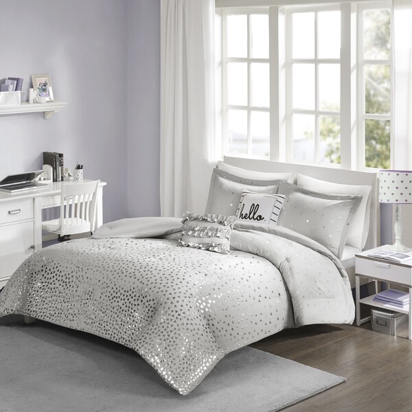 Intelligent Design Liv Grey/ Silver Metallic 5-piece Comforter Set