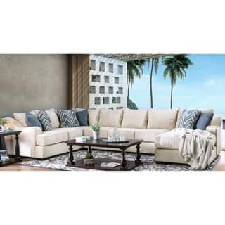 Nautical Coastal Sectional Sofas Online At Our Furniture Of America Williamson Contemporary Ivory U Shaped Fabric Sectional With Chaise