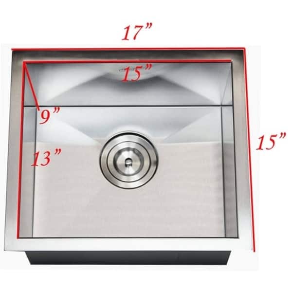 Undermount Stainless Steel 17 in. x 15 in. x 9 in. Prep / Bar / Island Single Bowl Zero Radius Kitchen Sink Combo Undermount Stainless Steel 17 in. x 15 in. x 9 in. Prep / Bar / Island Single Bowl Zero Radius Kitchen Sink Combo
