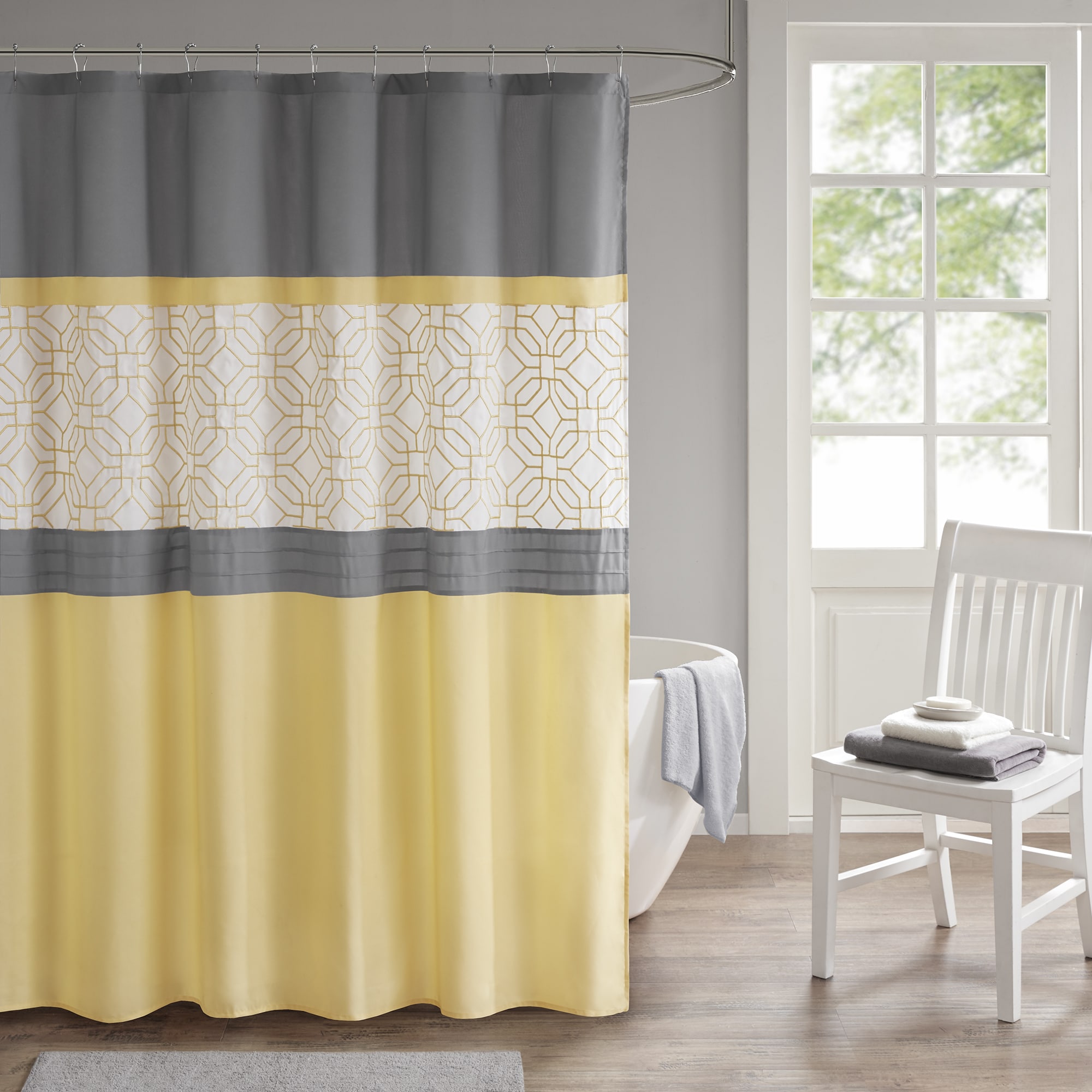 grey and cream shower curtain