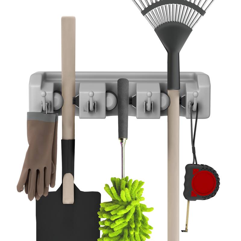 Shovel, Rake and Tool Holder with Hooks- Wall Mounted Organizer-Space Saving Racks by Stalwart (2 Pack)