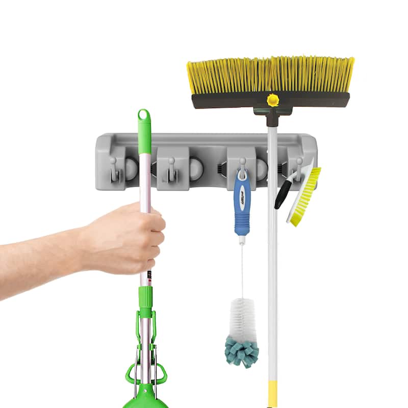 Shovel, Rake and Tool Holder with Hooks- Wall Mounted Organizer-Space Saving Racks by Stalwart (2 Pack)