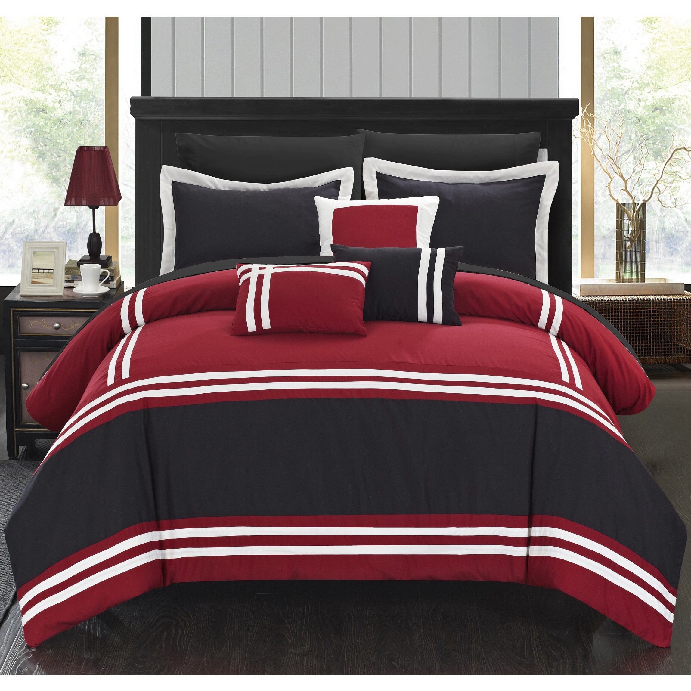 Porch Den Lou Neff Red And Black Oversized 10 Piece Bed In A Bag With Sheet Set