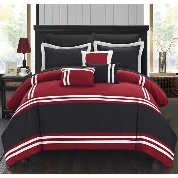 slide 2 of 8, Porch & Den Highland Red and Black Oversized 10-piece Bed in a Bag with Sheet Set
