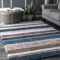 Strick & Bolton Lawrie Handmade Striped Plush Shag Rug