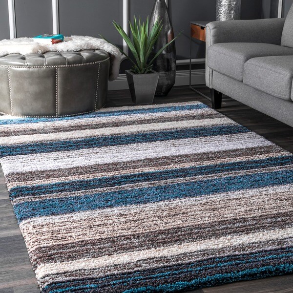 Havenside Home Siesta Handmade Striped Plush Shag Rug (9' x 12')