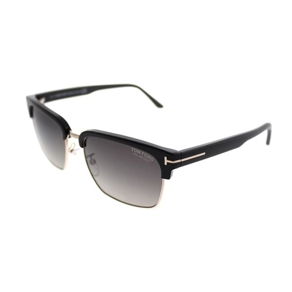 Tom Ford Square TF 367 River 01D Unisex Shiny Black Gold Frame Grey Polarized Lens Sunglasses. Opens flyout.
