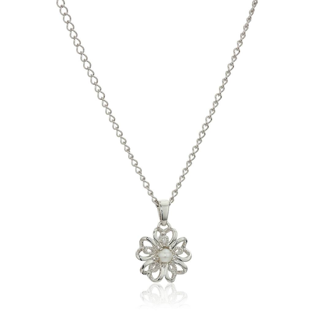 Sterling Silver Fresh Water Pearl Flower Pendant Necklace, 18" - White
