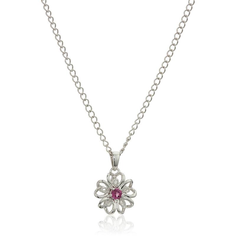 Sterling Silver Pink Tourmaline Flower Pendant Necklace, 18"