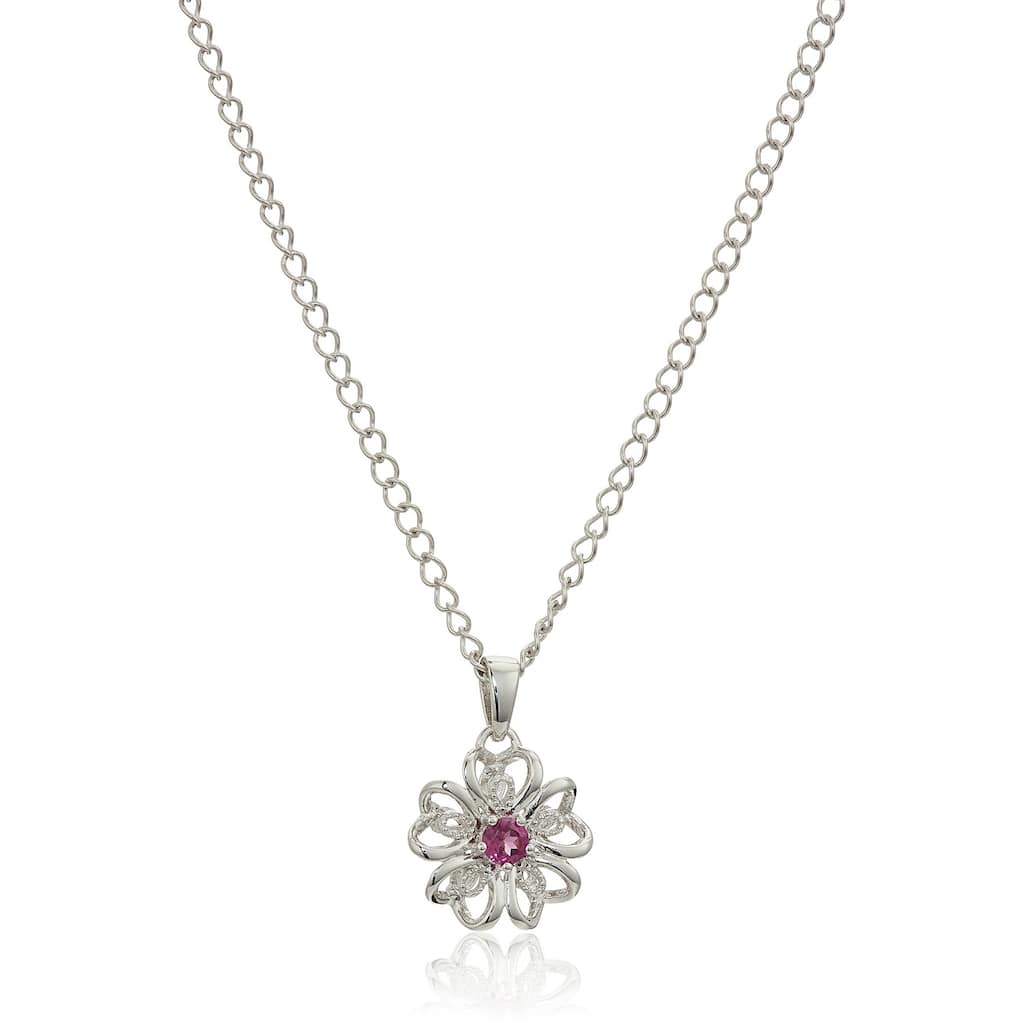Sterling Silver Pink Tourmaline Flower Pendant Necklace, 18"