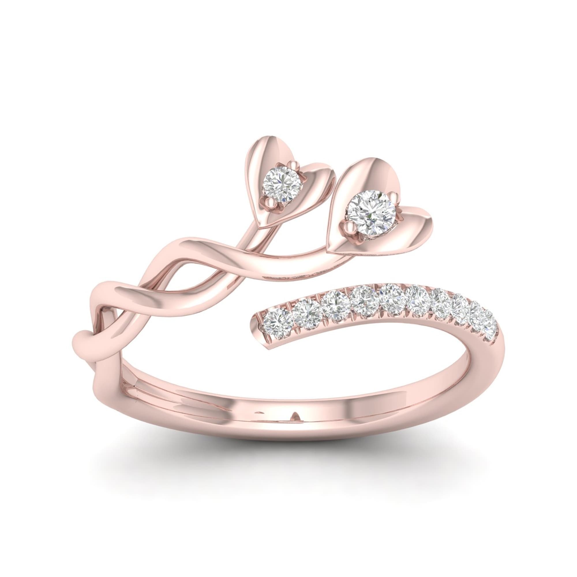 1//10 cttw, G-H,I2-I3 3 Diamond Promise Ring in 10K Pink Gold Size-4.75