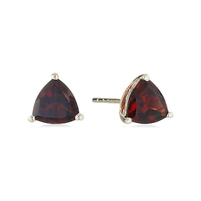10k Yellow Gold Red Garnet Trillion Stud Earrings