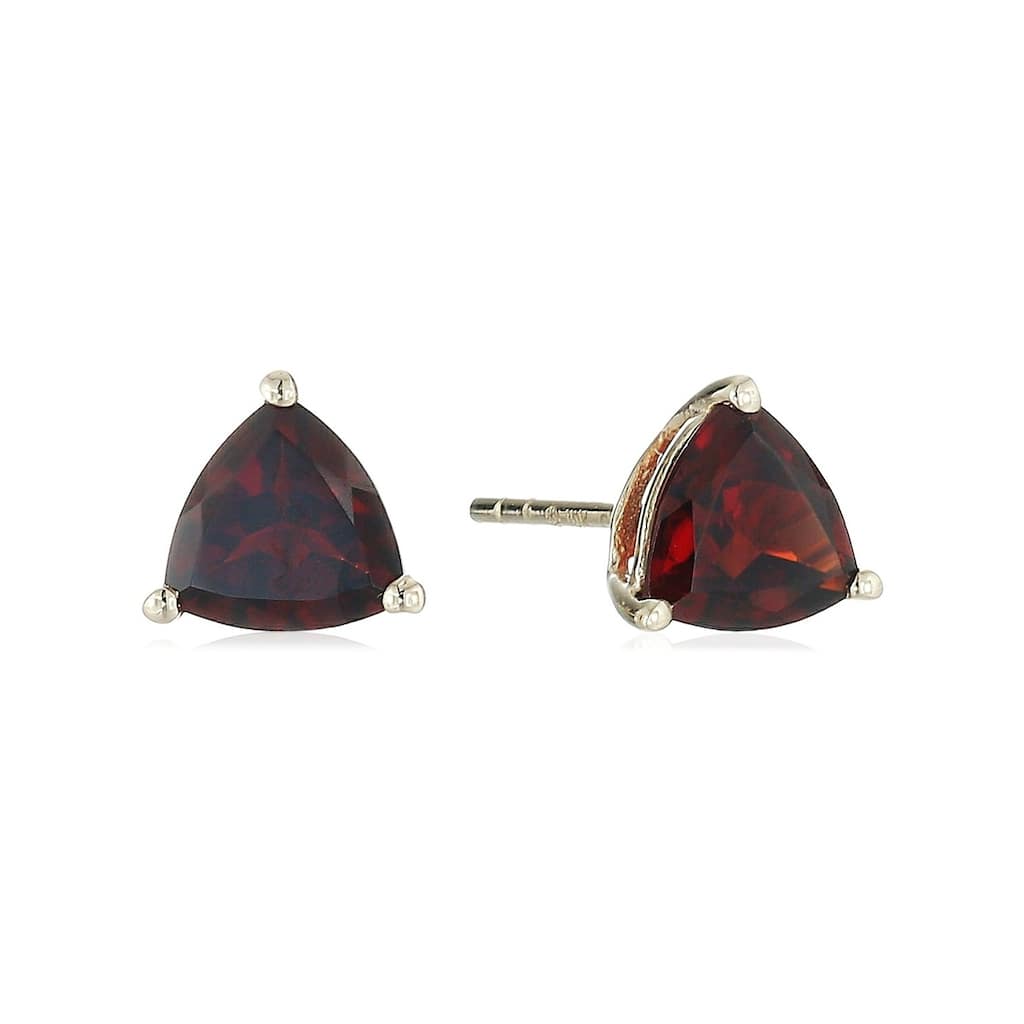 10k Yellow Gold Red Garnet Trillion Stud Earrings