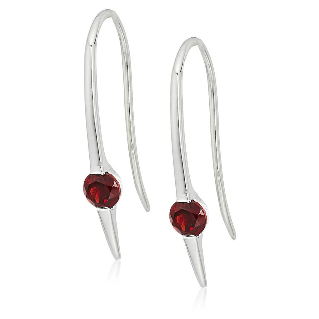 Sterling Silver Red garnet Wire Drop Earrings