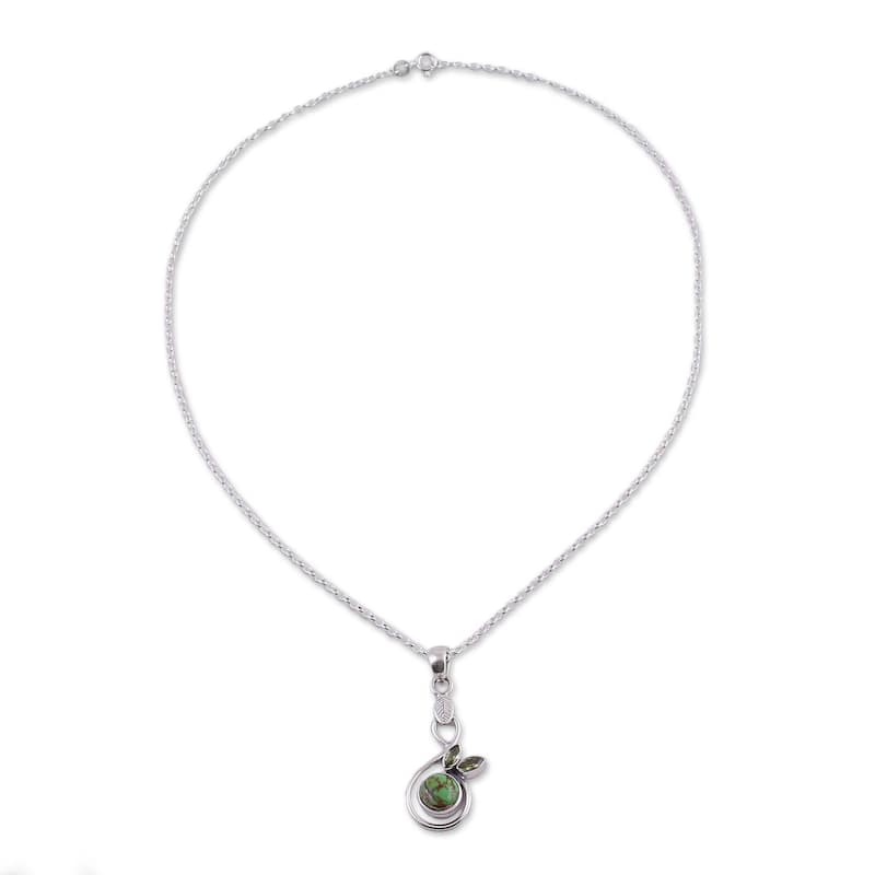 Handmade Sterling Silver 'Spring Beauty' Peridot Turquoise Necklace (India)