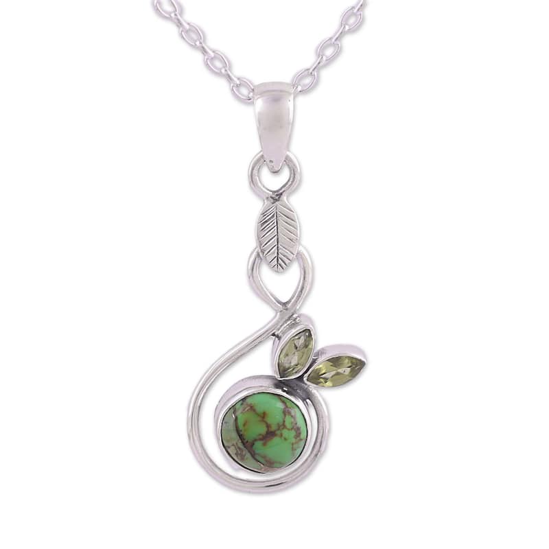 Handmade Sterling Silver 'Spring Beauty' Peridot Turquoise Necklace (India)