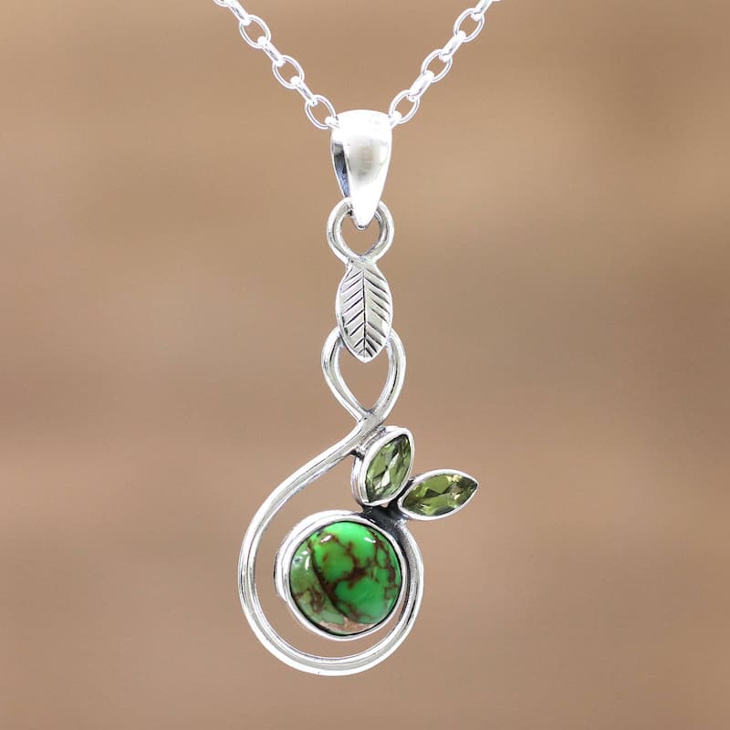 Handmade Sterling Silver 'Spring Beauty' Peridot Turquoise Necklace (India)