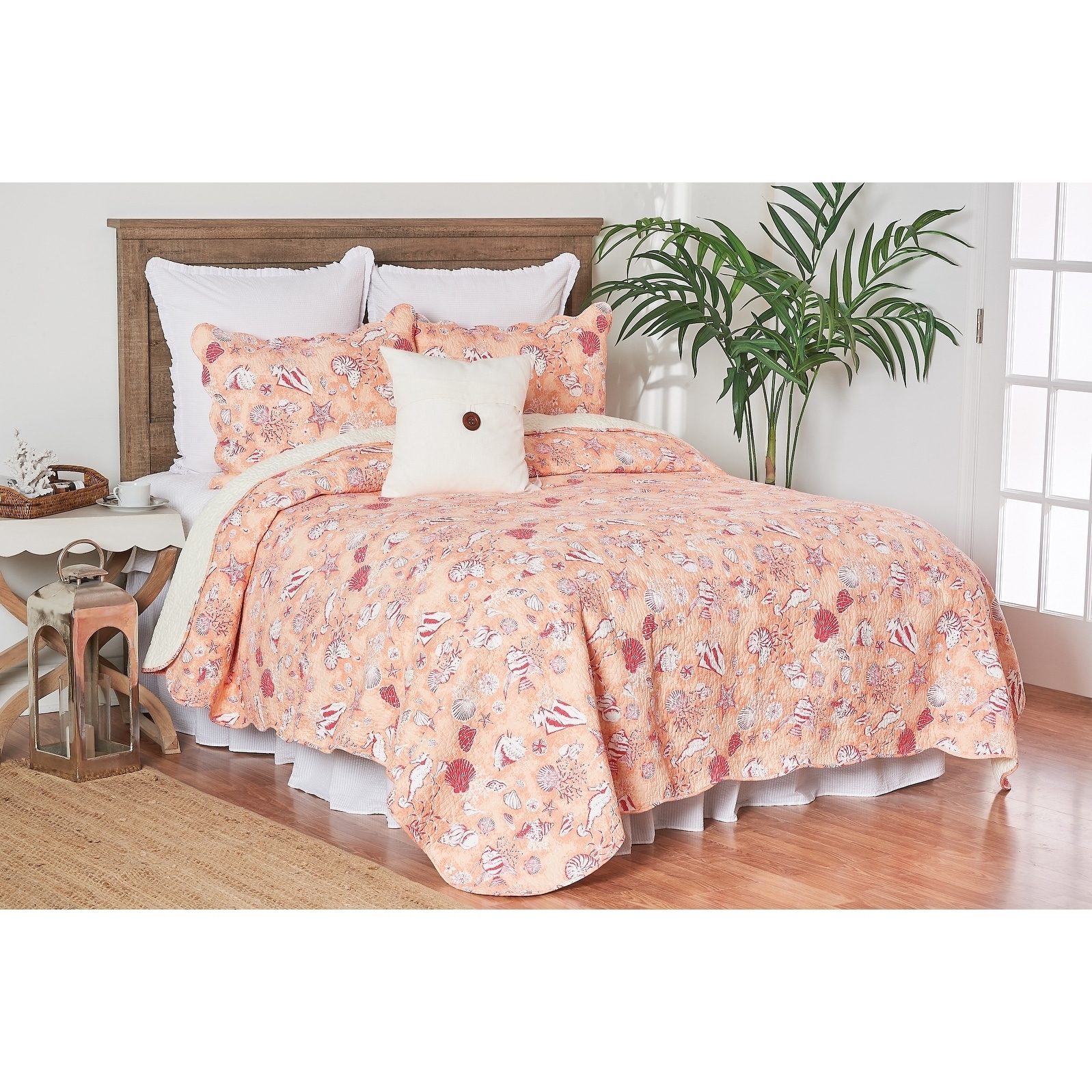 Lagoon Peach Cotton Coastal Quilt Set
