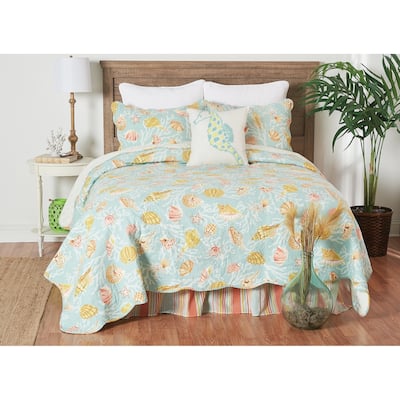 St. Martin Blue Cotton Coastal Quilt Set