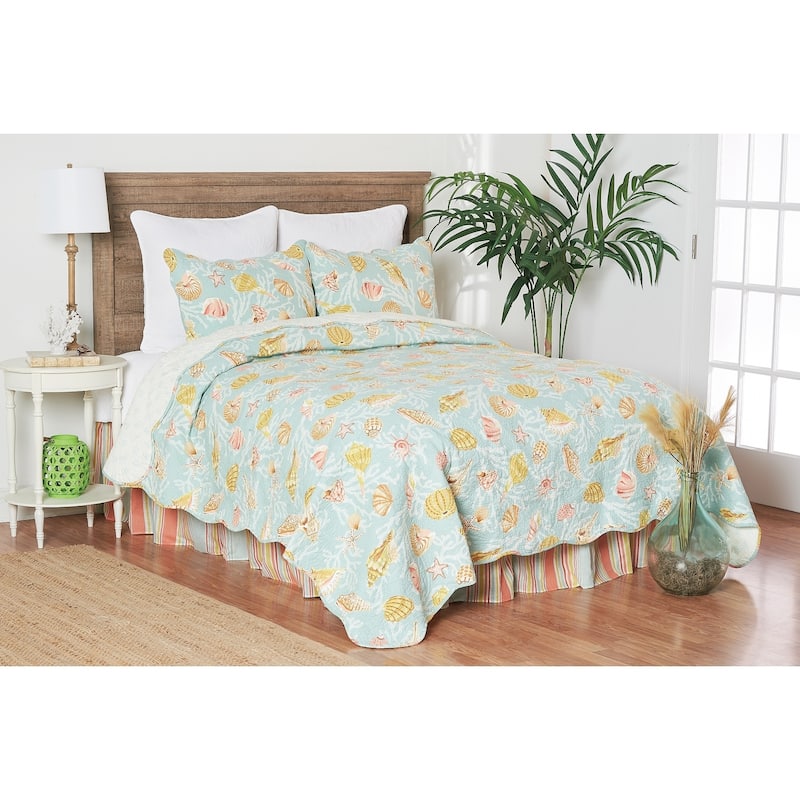 St. Martin Blue Cotton Coastal Quilt Set
