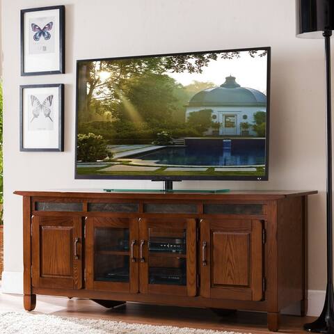 Rustic Oak Wood/ Slate Tile 60 Inch TV Stand
