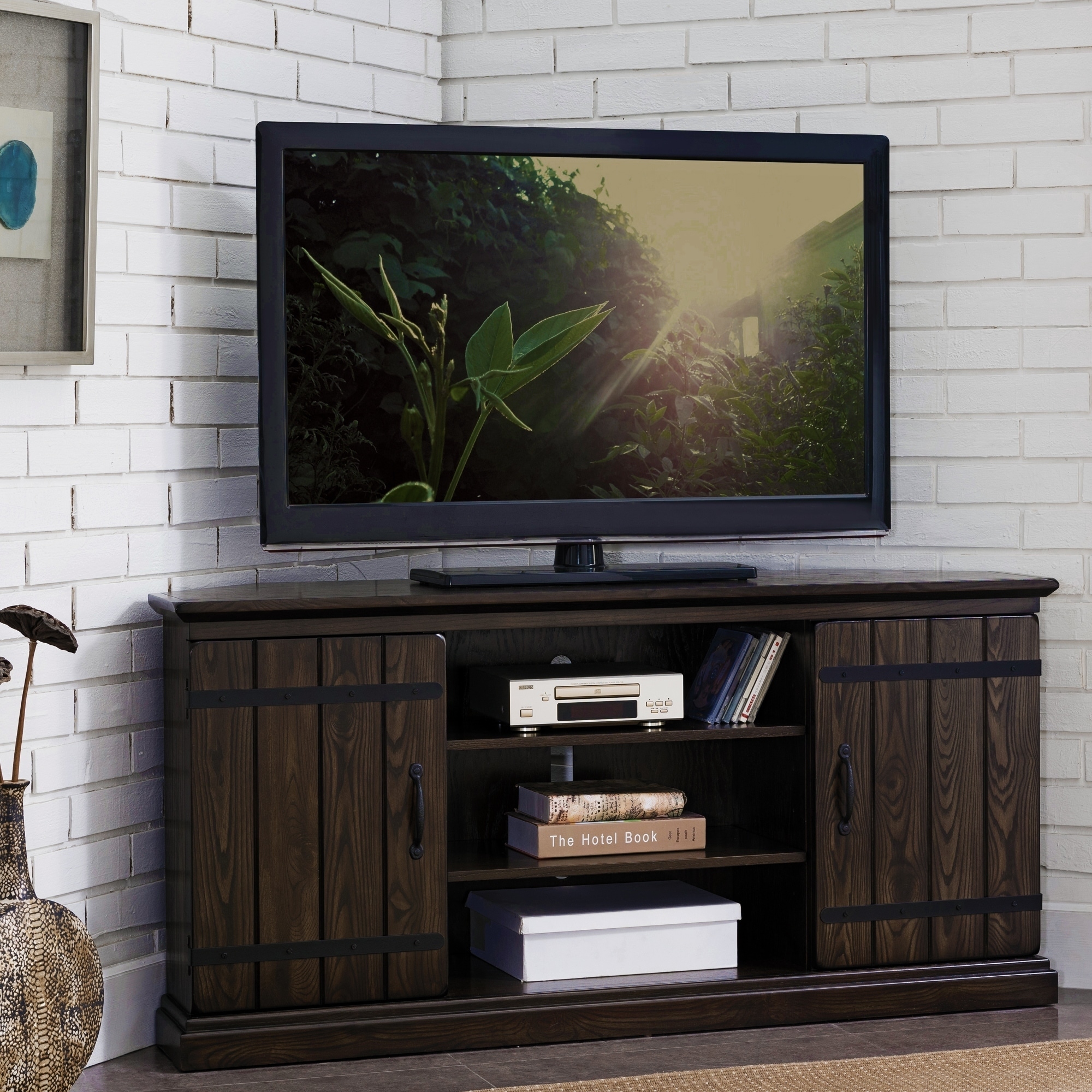 Shop Hunt Club Rustic Oak Wood 55 Inch Corner Tv Stand Overstock