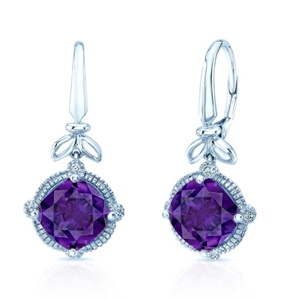 Amethyst And Diamond Leaf Drop Earrings In 14k White Gold Free Amethyst And Diamond Leaf Drop Earrings In 14k White Gold