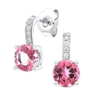 Pink Tourmaline And Diamond Drop Earrings In 14k White Gold Pink Tourmaline And Diamond Drop Earrings In 14k White Gold