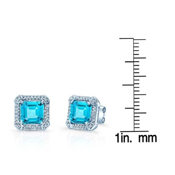 Shop 7mm Square Emerald Cut Swiss Blue Topaz Diamond Earrings In