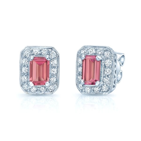 Pink Tourmaline Octagon Earrings In 14k White Gold Pink Tourmaline Octagon Earrings In 14k White Gold
