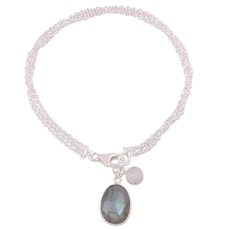 Handmade Twinkling Harmony Moonstone Bracelet - Silver - White - 7.5 Inch - Silver - Moonstone - White
