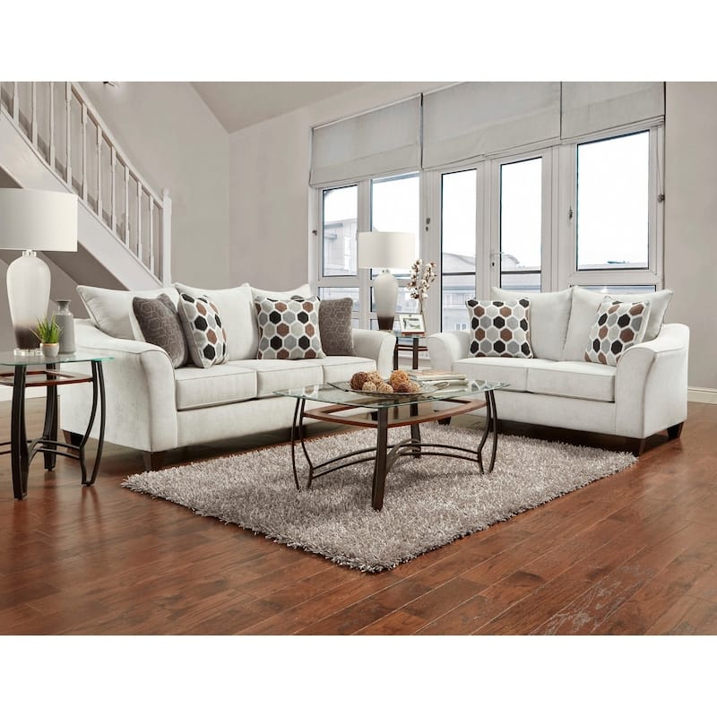 Roundhill Furniture Camero Fabric Pillowback Sofa and Loveseat Set