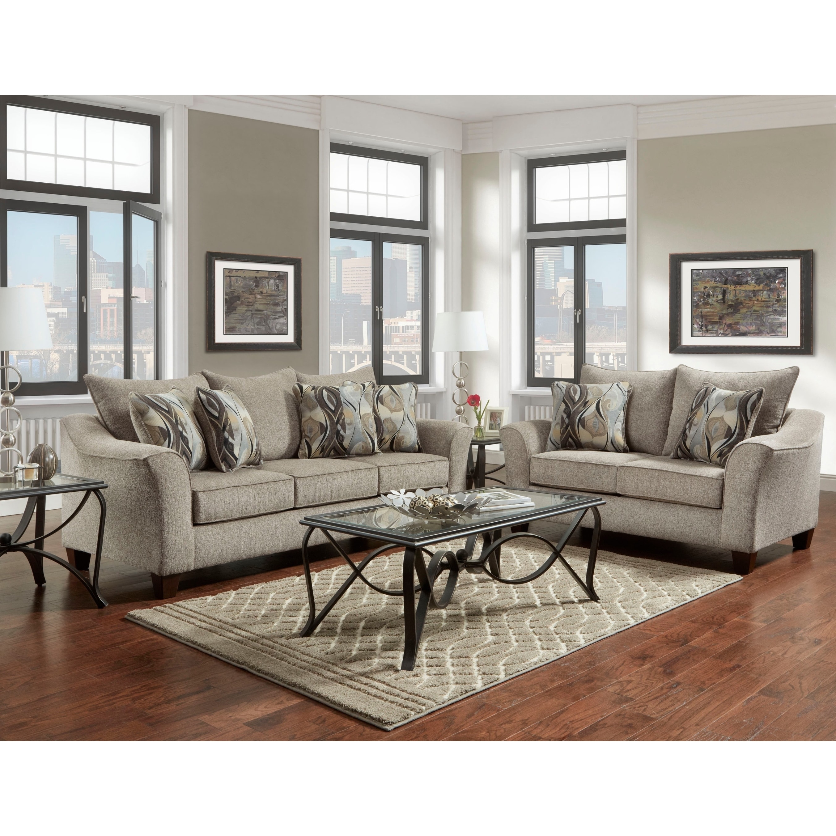 Roundhill Furniture Camero Fabric Pillowback Sofa and Loveseat Set