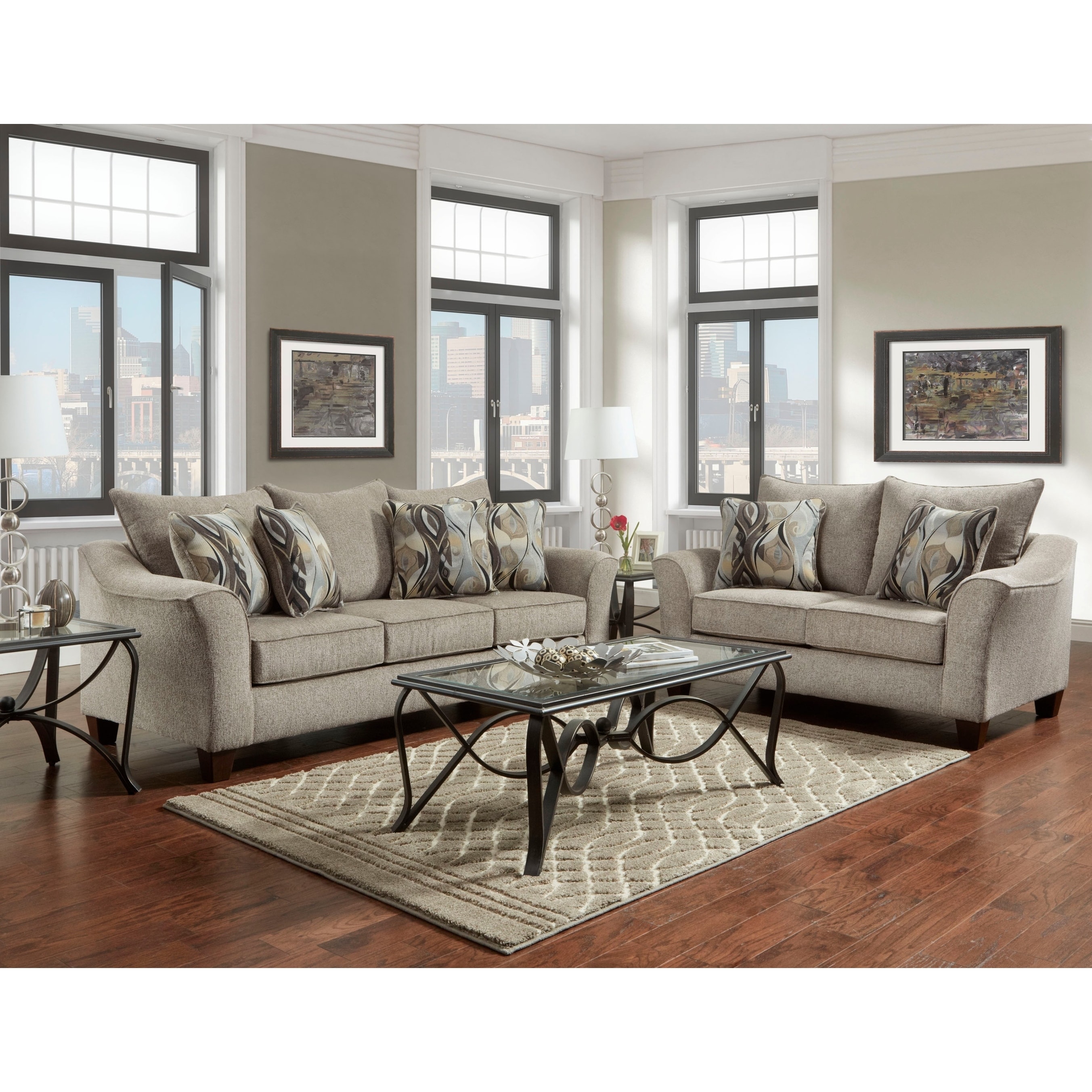 Roundhill Furniture Enda Pillow Back Fabric Sofa and Cuddler Chair Liv