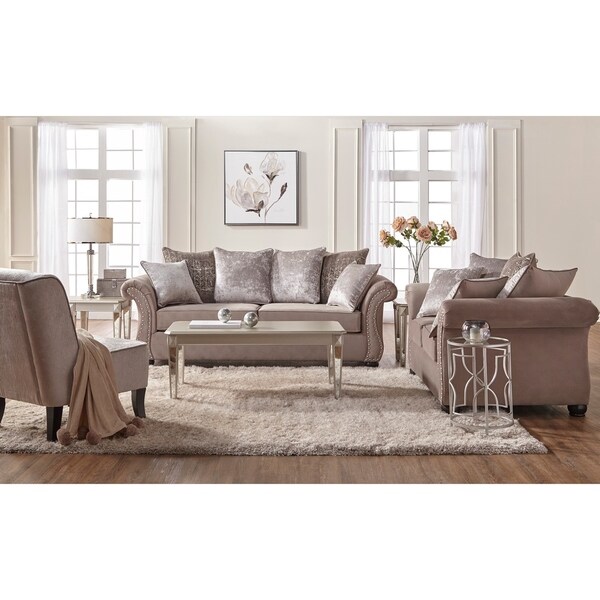Microfiber sofas with nailhead new arrivals trim