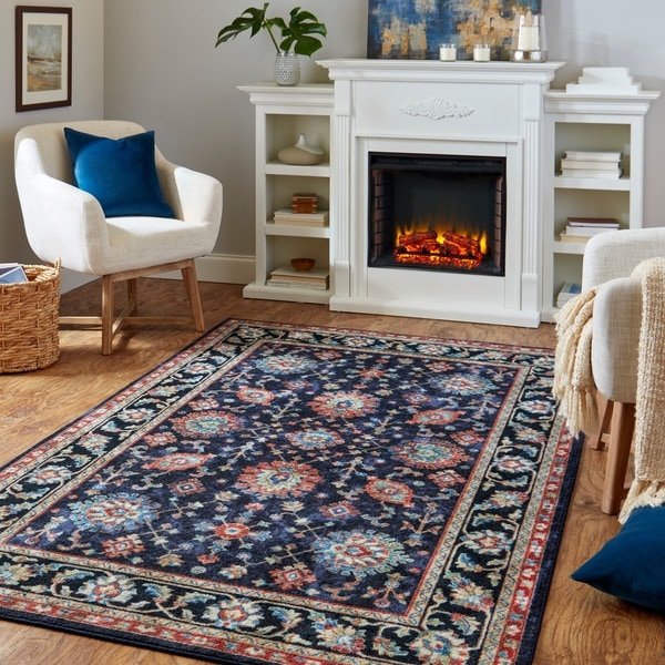 Copper Grove Sagarmatha Bordered Purple Traditional Distressed Floral Area Rug