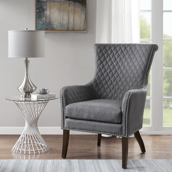 blue and beige accent chair