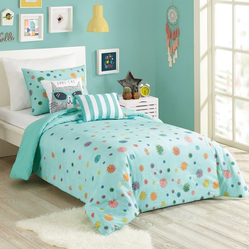 Urban Playground Raining Pom Pom Comforter Set with 2 Decorative Pillows