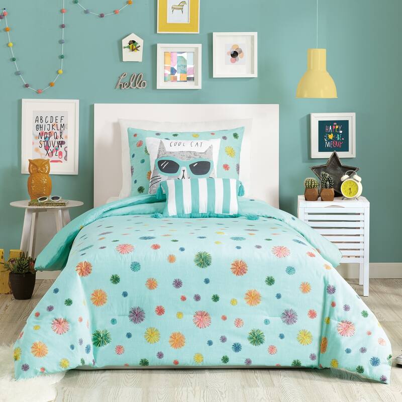 Urban Playground Raining Pom Pom Comforter Set with 2 Decorative Pillows