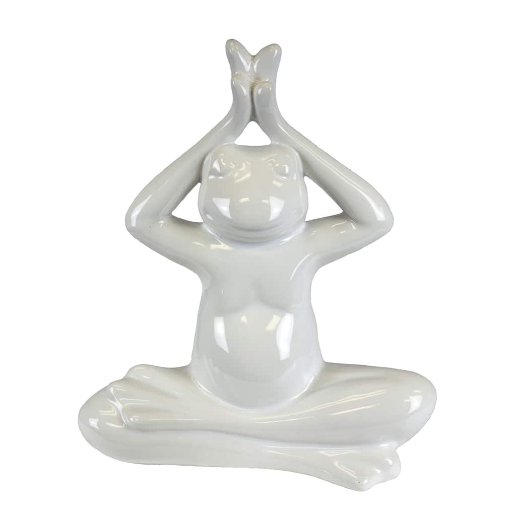 Sagebrook Home CERAMIC YOGA FROG FIGURINE, WHITE