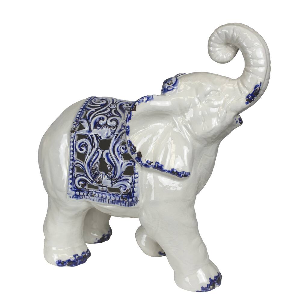 Sagebrook Home ELEPHANT FIGURINE, WHITE /BLUE