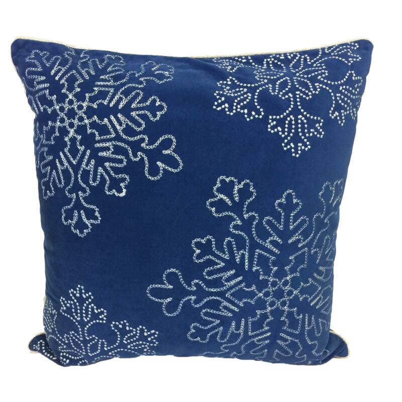 Silver Snow Flakes Embroidered Holiday Poly Velvet 20 inch Throw Pillow